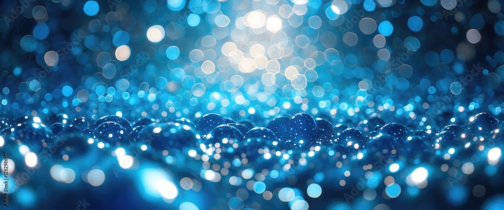 Vibrant blue bokeh background with shimmering lights and water droplets creating a serene and enchanting atmosphere for design and creativity. Vibrant blue bokeh background with shimmering lights and water droplets creating a serene and enchanting atmosphere for design and creativity.