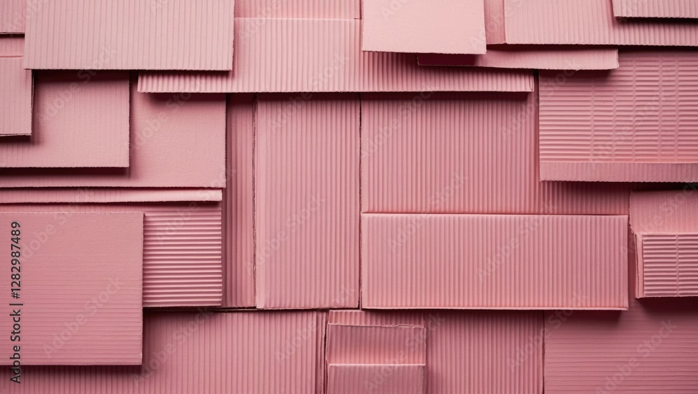 Textured abstract background composed of layered pink cardboard pieces in various shapes and sizes arranged in a non-linear pattern.