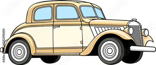 orange and pale colour oldest model car hand drawn vector image with PNG Transparent background