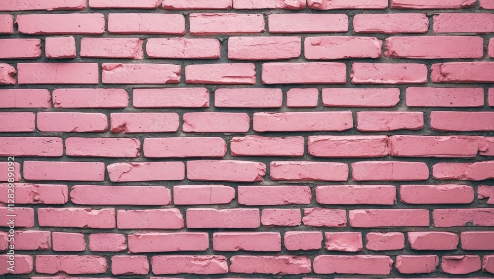 Fototapeta premium Pink brick wall texture with uneven surface and varying shades of pink paint in a rustic design.