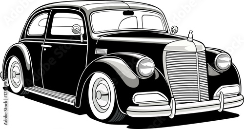 black white and blue look oldest model car hand drawn vector image with PNG Transparent background