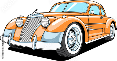 orange and pale colour oldest model car hand drawn vector image with PNG Transparent background