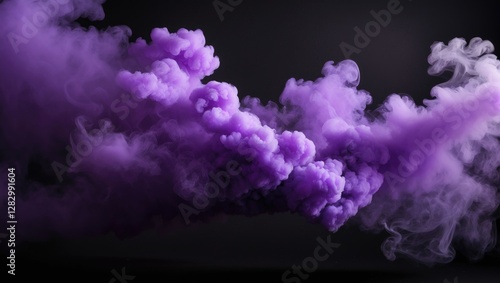 Purple smoke cloud on black background with swirling and dynamic patterns, creating a dramatic visual effect in fine art and design settings.