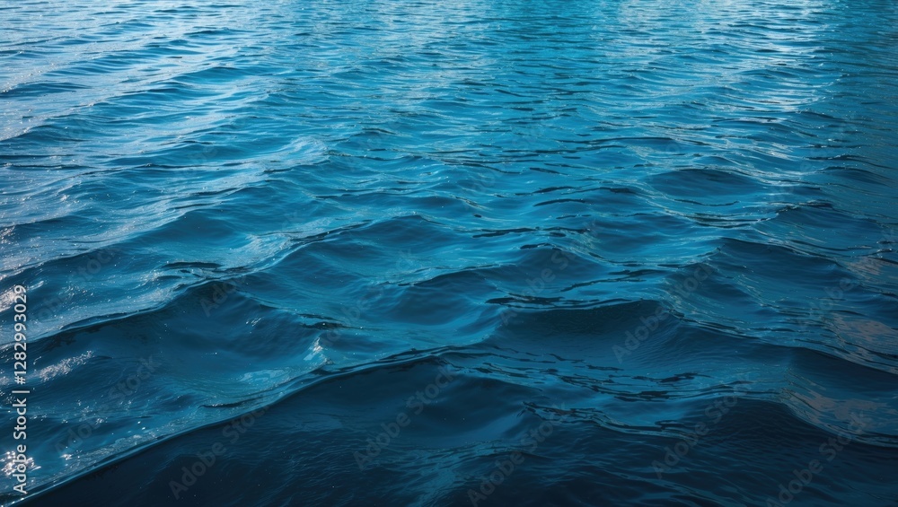 Fototapeta premium Calm blue water surface with gentle waves and reflections under natural light.