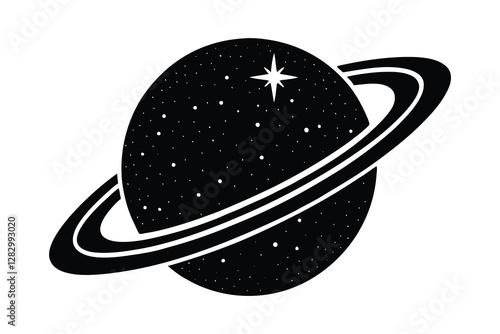 Planet Saturn with planetary ring silhouette vector illustration