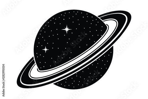 Planet Saturn with planetary ring silhouette vector illustration
