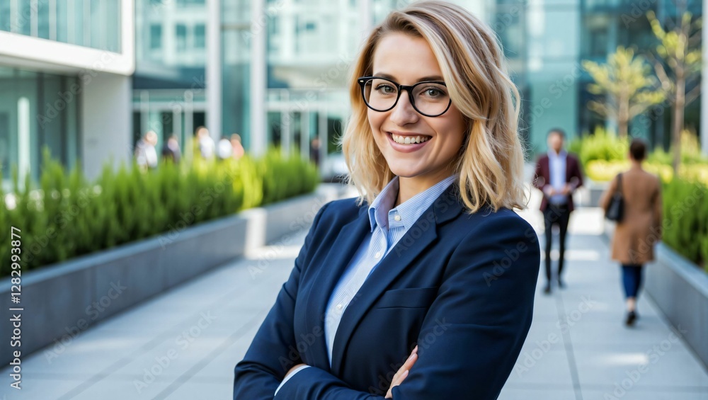 Successful Female Entrepreneur Standing with Confidence in a Modern Business District Successful Female Entrepreneur Standing with Confidence in a Modern Business District