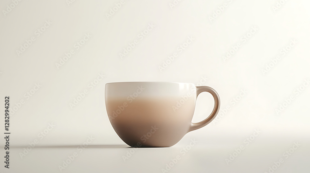 A white and brown coffee cup sits on a white table A white and brown coffee cup sits on a white table