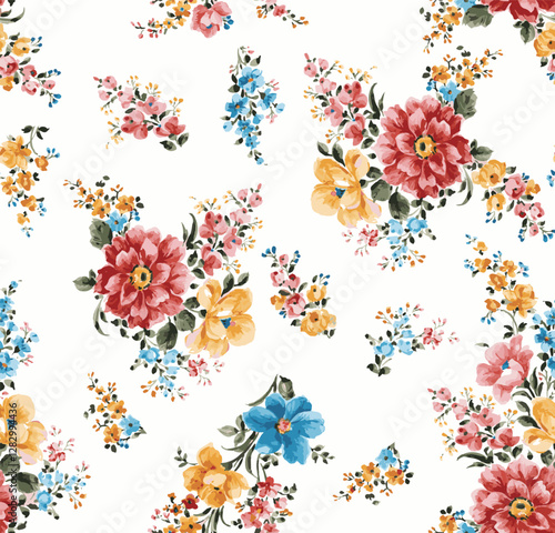 colorful hand drawn floral pattern . watercolor flower bunch. seamless floral pattern. hand drawn botanical flower arrangements. perfect for wallpaper, fabric, fashion prints, wrapping paper.