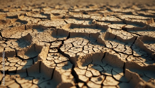 Cracked dry soil landscape texture with detailed patterns and arid environmental conditions photo