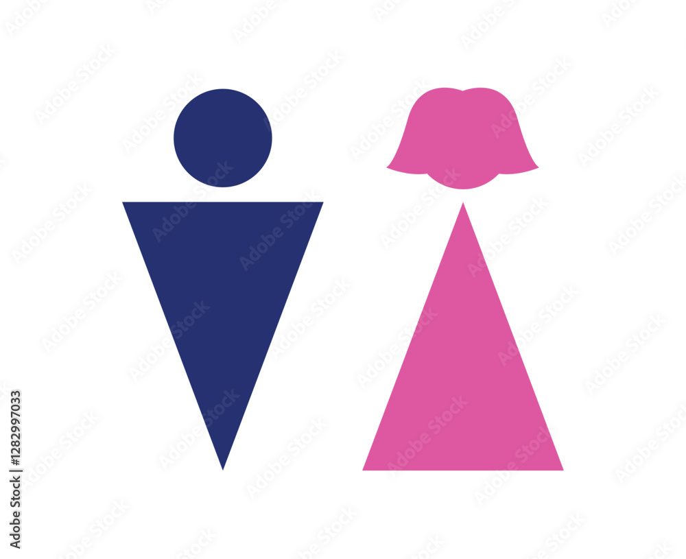 Toilet restroom sign element vector icon for public navigation symbol. Male Blue and female pink color. Toilet restroom sign element vector icon for public navigation symbol. Male Blue and female pink color.