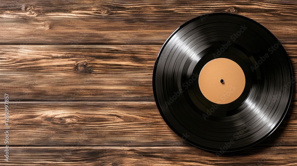 Obraz premium Vinyl record on wooden background, music, nostalgia