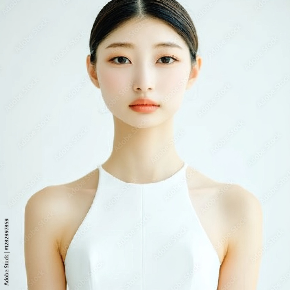 Young Woman Wearing a Simple White Sleeveless Dress Young Woman Wearing a Simple White Sleeveless Dress