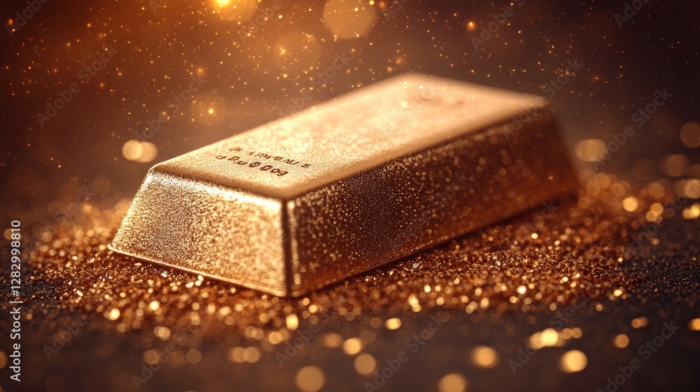 Gleaming gold bullion bars stacked with glittering background for luxury and wealth concepts Gleaming gold bullion bars stacked with glittering background for luxury and wealth concepts