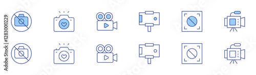 Camera icon set in two styles, Duotone and Thin Line style. Editable stroke. no photo, camera, movie camera, smartphone, auto focus, video camera
