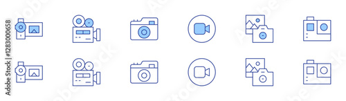 Camera icon set in two styles, Duotone and Thin Line style. Editable stroke. video camera, camera, videocamera, photography, gopro