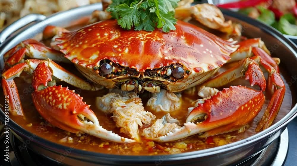 Delicious Steamed Crab Dish, Reddish Brown Tones Delicious Steamed Crab Dish, Reddish Brown Tones