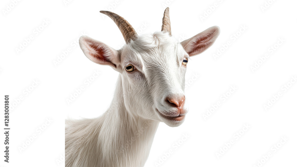 Goat portrait with soft white fur and curious gaze Goat portrait with soft white fur and curious gaze