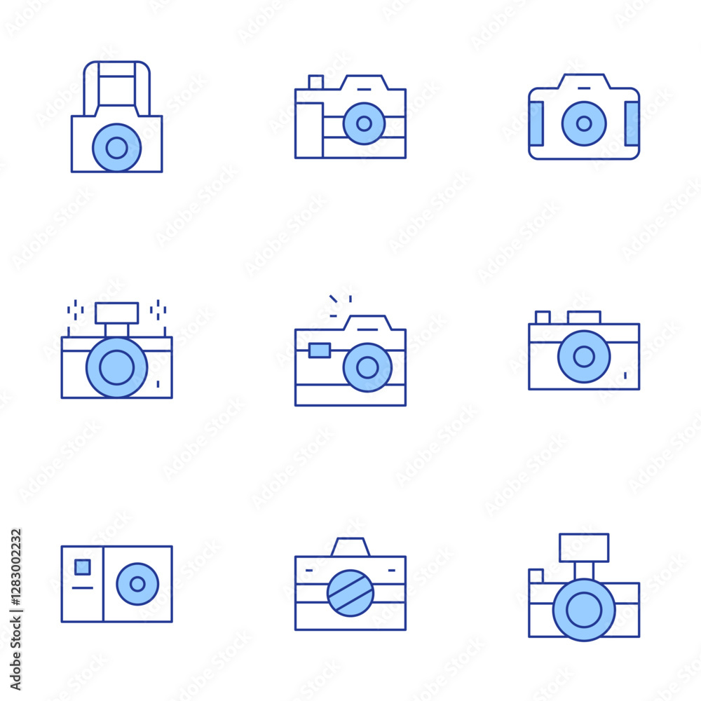 Camera icons set. Line Duotone style, editable stroke. camera, photo camera