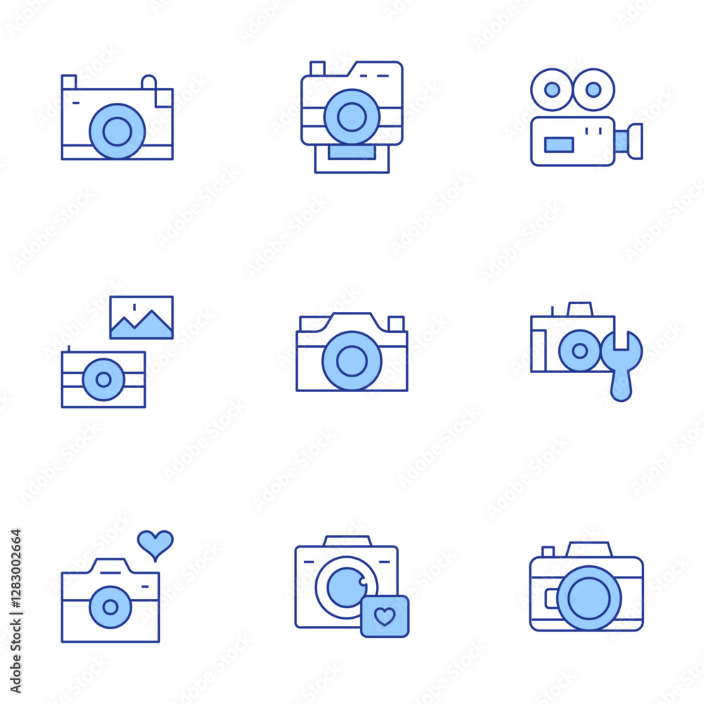 Camera icons set. Line Duotone style, editable stroke. photo camera, camera, photo Camera icons set. Line Duotone style, editable stroke. photo camera, camera, photo