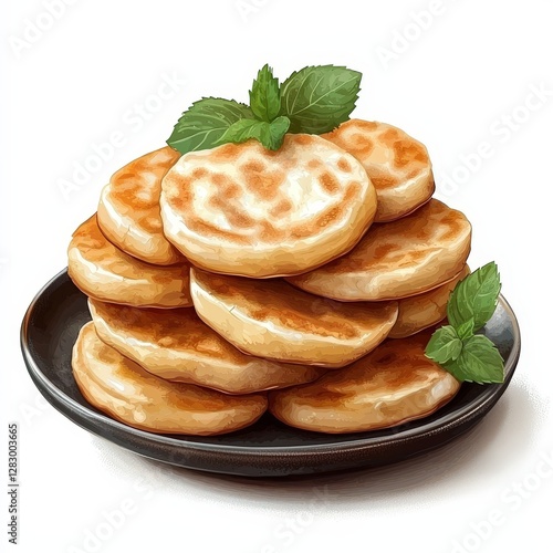 Mexican gorditas de nata mini cream pancakes national cuisine dish isolated on white background, colorful cartoon illustration