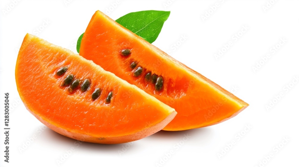 Fresh and vibrant slices of papaya isolated on white background. Generative AI Fresh and vibrant slices of papaya isolated on white background. Generative AI