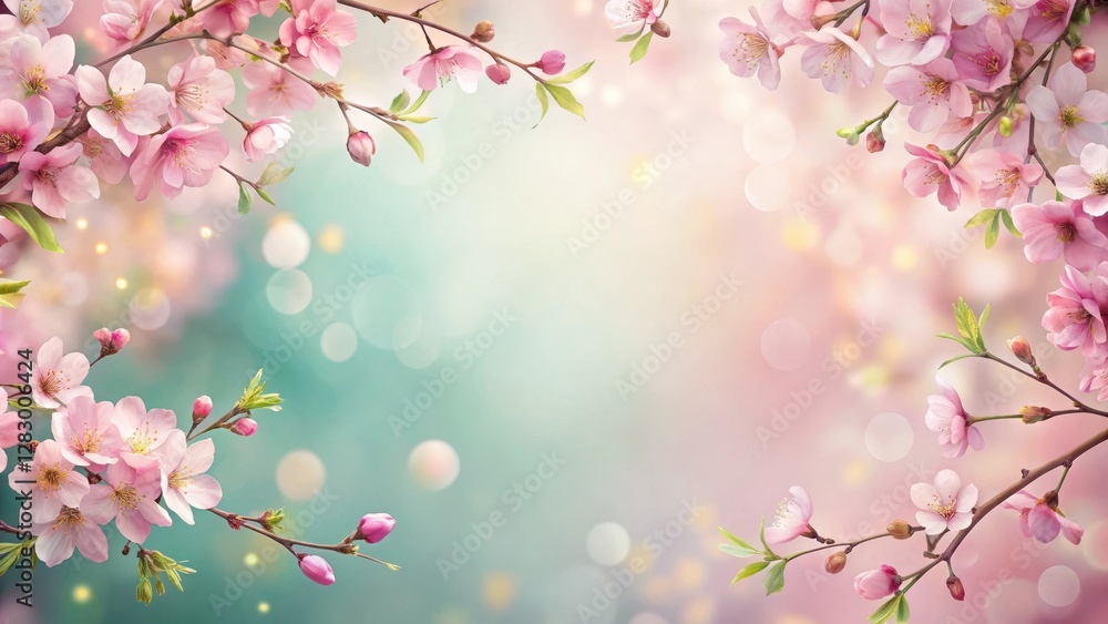 A delicate floral border with soft pink blossoms against a pastel background, creating a romantic and whimsical atmosphere , pale pink, art decor A delicate floral border with soft pink blossoms against a pastel background, creating a romantic and whimsical atmosphere , pale pink, art decor