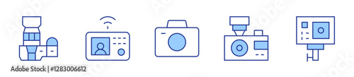 intercom, photo camera, gopro, camera. Camera Icon vector illustration. Line Duotone style. Editable stroke