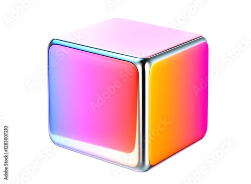 an image of a colorful cube with a white background, there is a colorful cube with a white background and a pink background photo