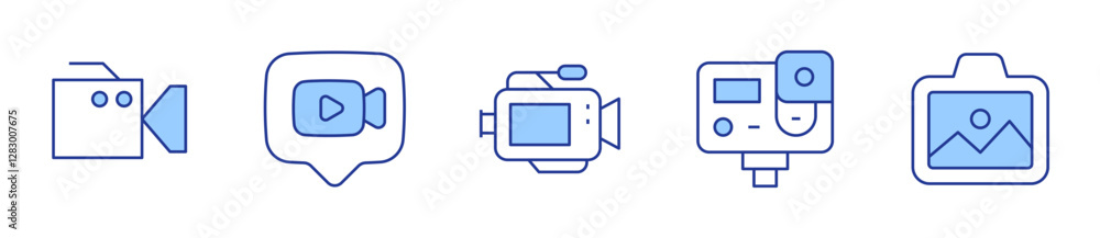 video camera, video chat, action camera, landscape. Camera Icon vector illustration. Line Duotone style. Editable stroke video camera, video chat, action camera, landscape. Camera Icon vector illustration. Line Duotone style. Editable stroke