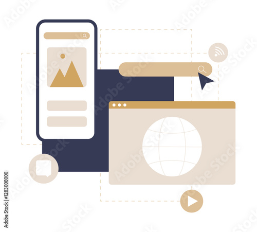 Internet Cloud Computing In Flat Vector Illustration Symbolizing Cloud Storage, Digital Data, Online Networking, And Remote Access, Isolated On White Background