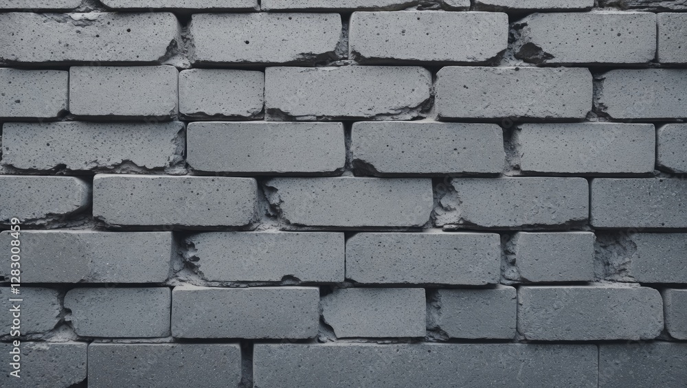 Gray concrete brick wall texture with irregular surfaces and visible mortar joint details Gray concrete brick wall texture with irregular surfaces and visible mortar joint details