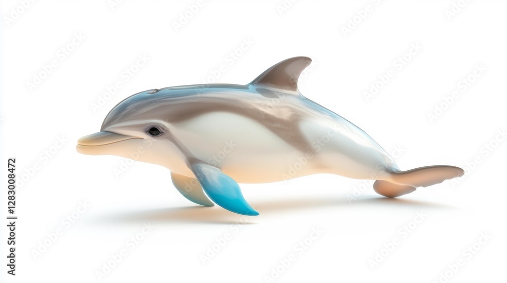 Obraz premium Dolphin Toy with Blue and White Colors Swimming on Isolated White Background. Generative AI