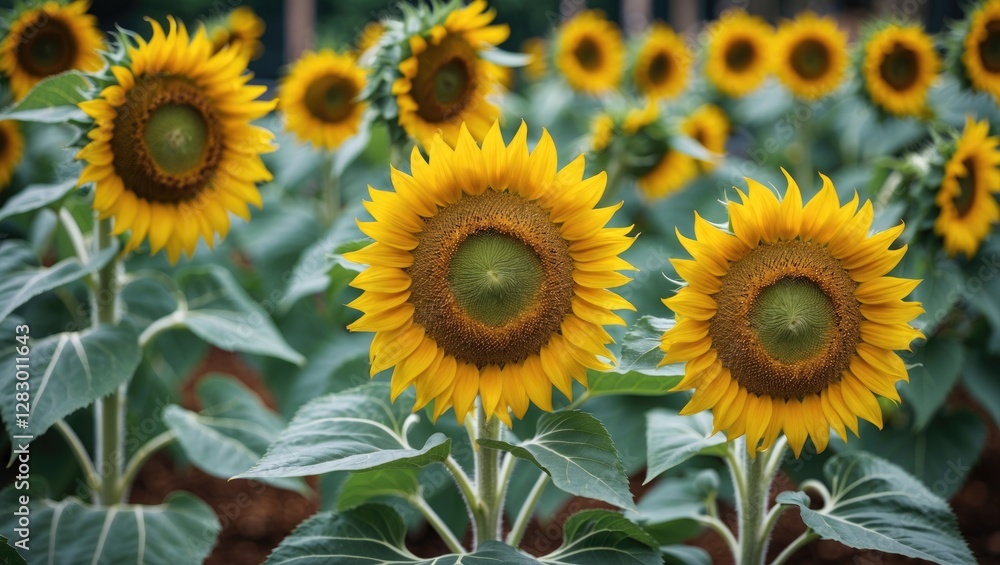 Fototapeta premium Vibrant Sunflowers in Full Bloom Showcasing Natural Beauty in a Lush Garden Setting During the Daylight Hours