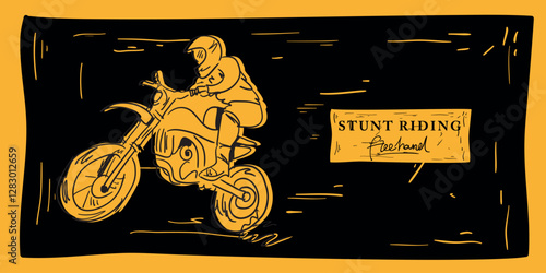 Stunt riding motorcycles freehand drawing, vector illustration design.