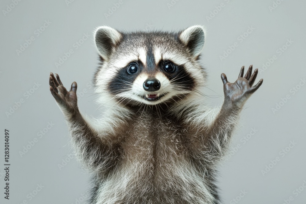 Goofy-looking raccoon with wide eyes and a surprised expression Goofy-looking raccoon with wide eyes and a surprised expression