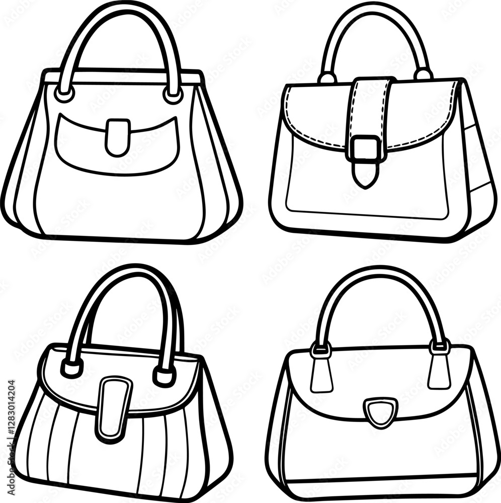 4 Handbag Line Art - Vector Illustration