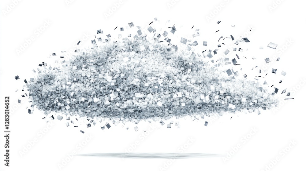 Abstract cloud of fragmented, metallic pieces, isolated on white background. Abstract cloud of fragmented, metallic pieces, isolated on white background.