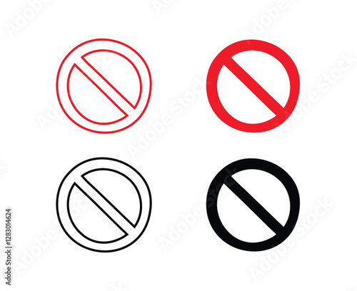 Doodle prohibition signs Set hand drawn style. Flat drawing isolated prohibition sign icons, red and black signs collection. Crossed out circles.