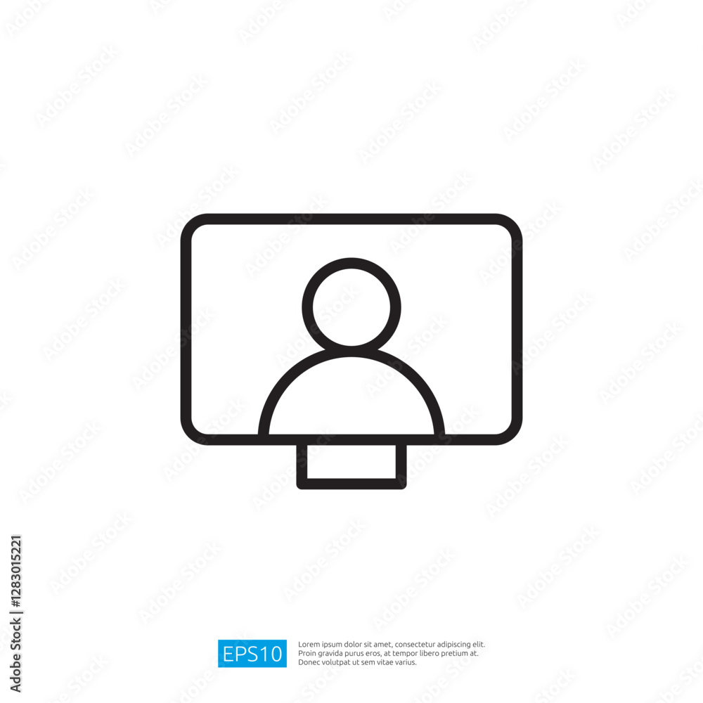 Minimalist Icon of a Computer Screen Displaying a Person for Virtual Meeting and Online Communication Minimalist Icon of a Computer Screen Displaying a Person for Virtual Meeting and Online Communication