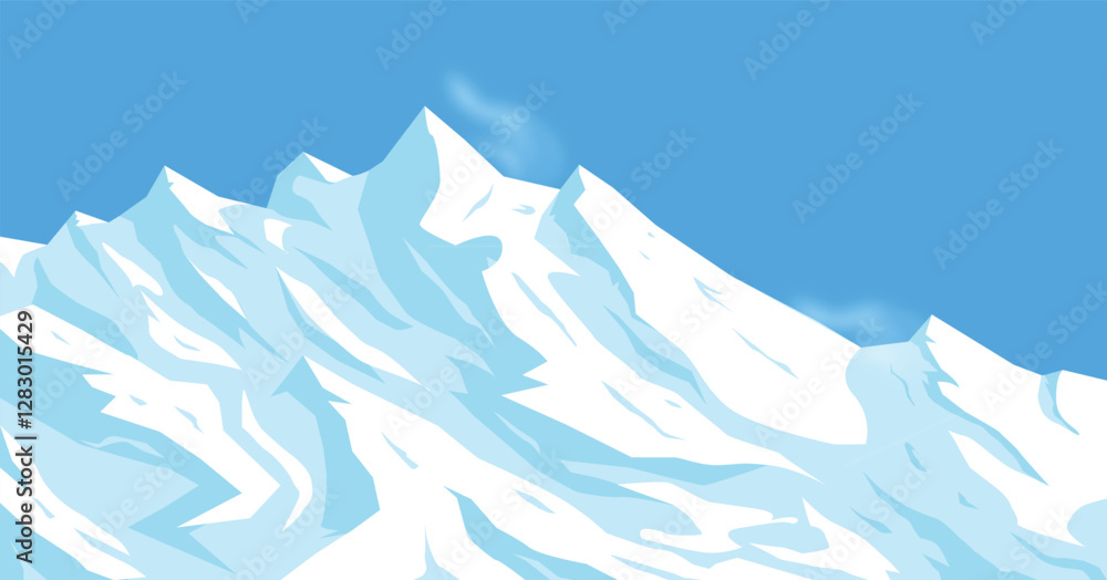 Fototapeta premium Snowy Mountain Landscape, mountain peak blue sky