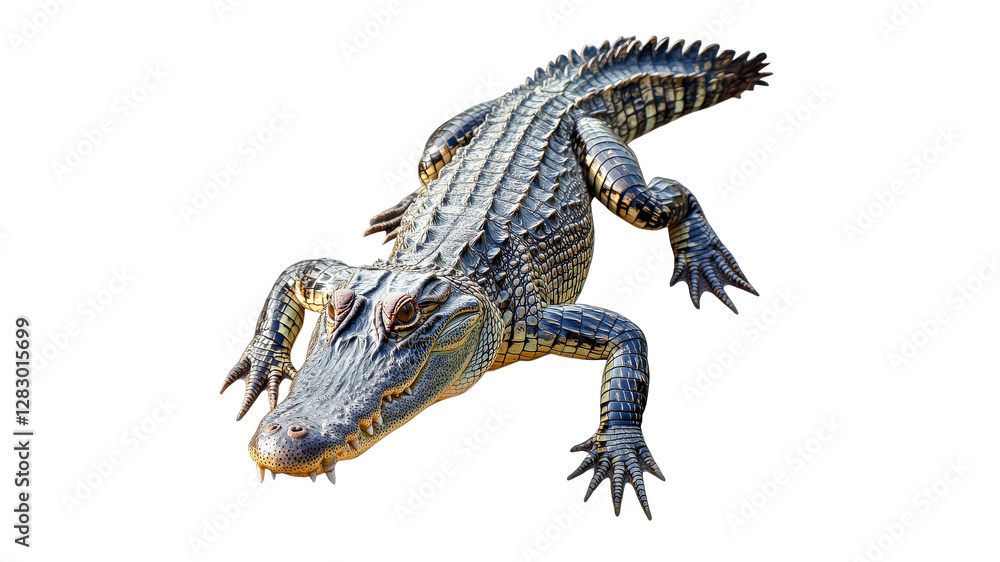 Naklejka premium Crocodile resting on the riverbank during daylight