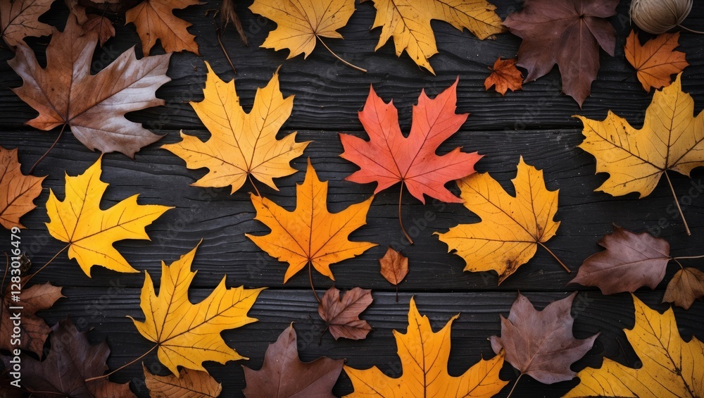 Autumn leaves background on wooden surface showcasing vibrant colors for seasonal themes and nature inspired designs. Autumn leaves background on wooden surface showcasing vibrant colors for seasonal themes and nature inspired designs.