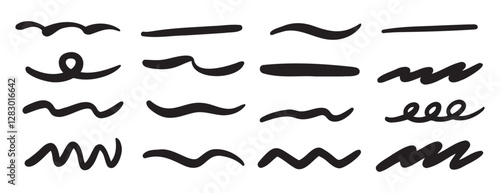 brush scribble underline. Marker pen line highlight swoosh stroke. Vector underline set