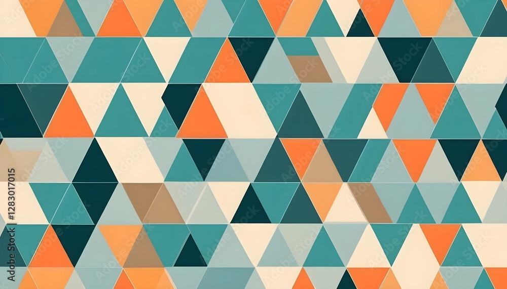 Modern Geometric Pattern with Triangular Shapes in Aqua and Orange Tones for Contemporary Design Applications. Modern Geometric Pattern with Triangular Shapes in Aqua and Orange Tones for Contemporary Design Applications.