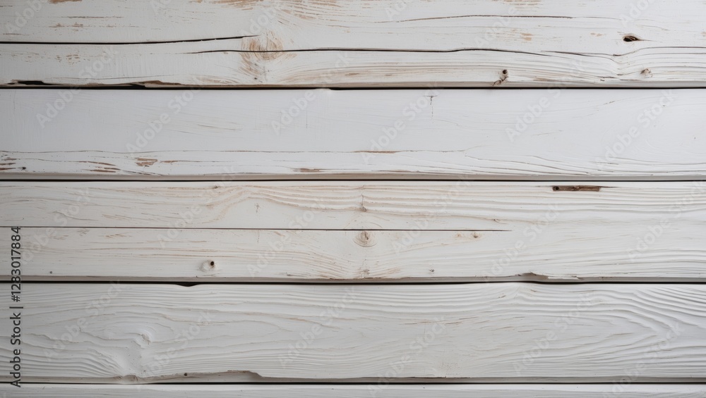 Fototapeta premium White wooden plank surface with natural grain pattern and texture horizontal layout