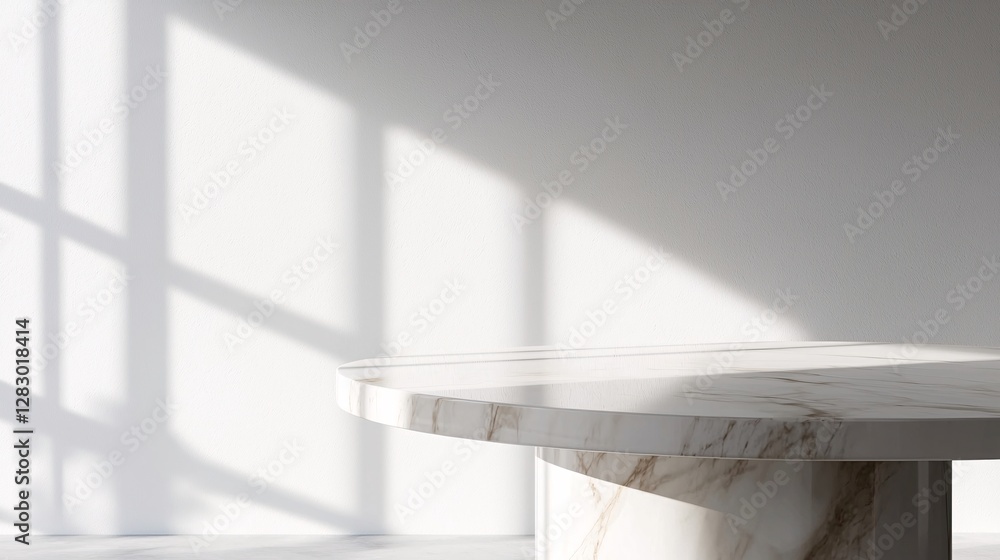 Obraz premium minimalist marble table with soft shadows in modern interior