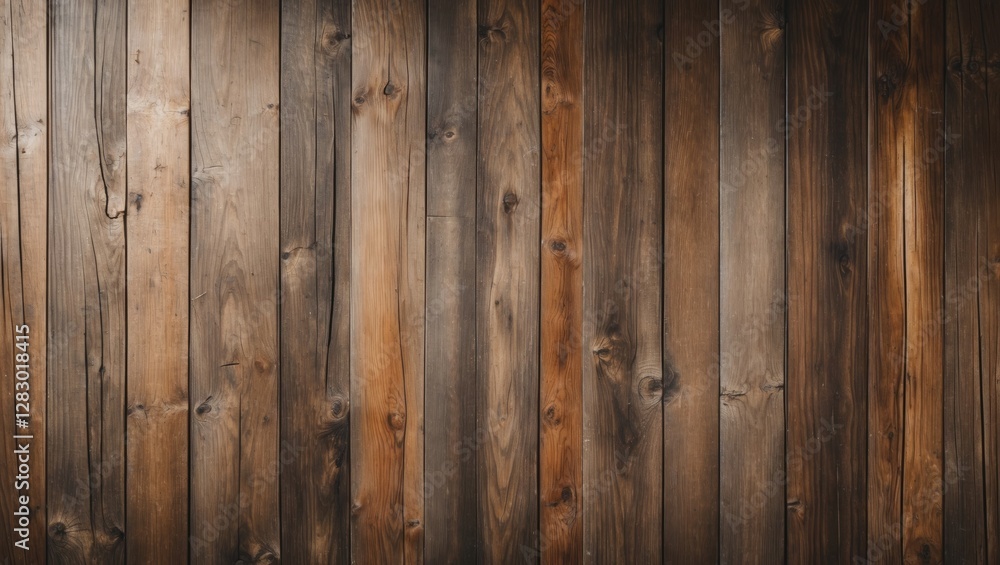 Naklejka premium Wooden wall background with vertical planks of varying shades and textures creating a rustic natural appearance.