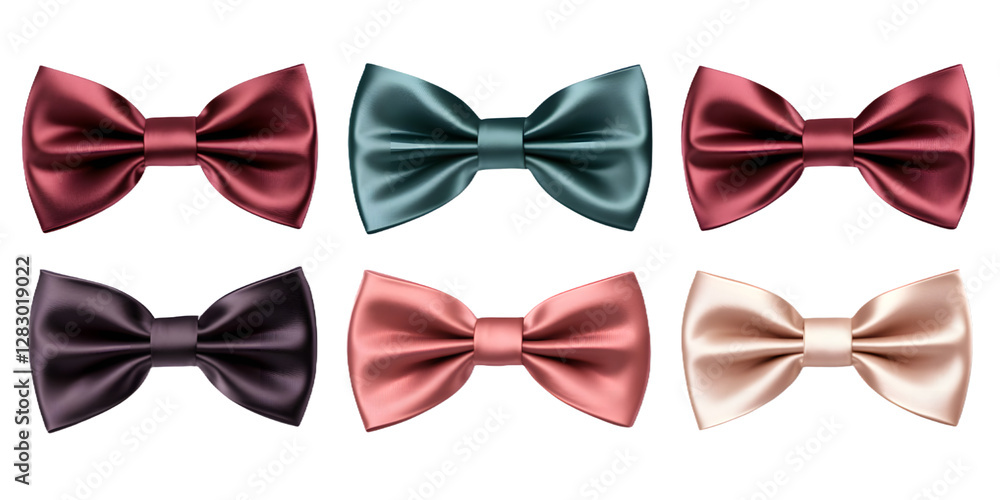 Elegant Satin Bow Ties in Various Colors, Isolated on Transparent Background Elegant Satin Bow Ties in Various Colors, Isolated on Transparent Background