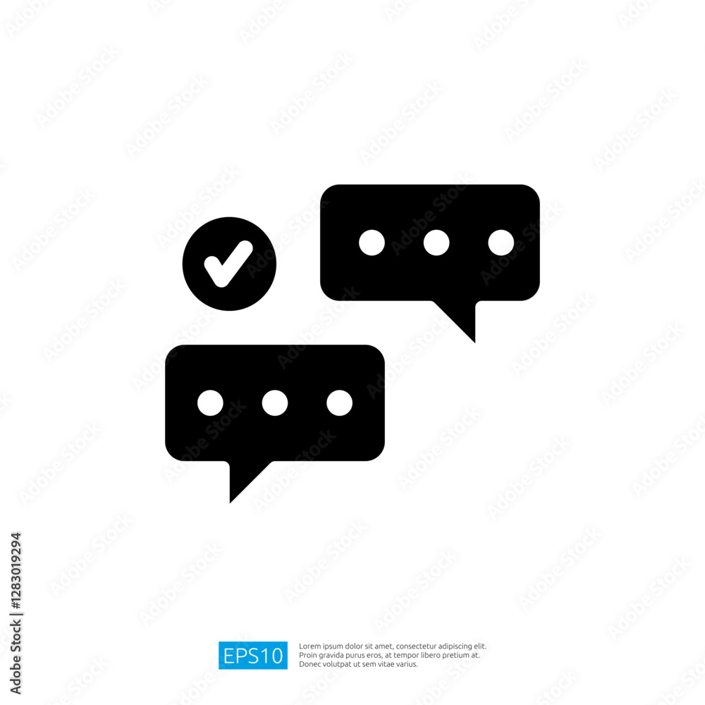 Approval Icon with Messaging Bubbles and Checkmark Symbol Representing Communication and Feedback in Digital Conversations Approval Icon with Messaging Bubbles and Checkmark Symbol Representing Communication and Feedback in Digital Conversations